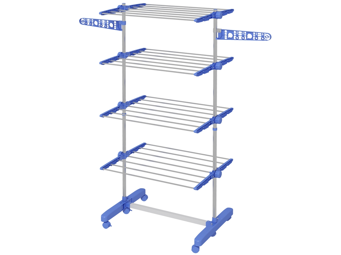 Tendedero Vertical, 4 Niveles, Plegable, Acero Inoxidable, Estantes Ajustables, Azul.