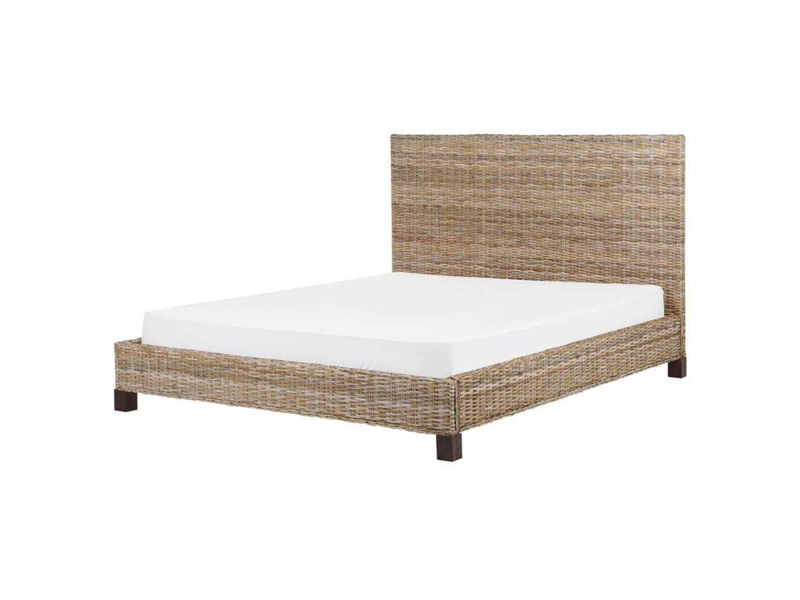 Cama con somier BELIANI Salbris de Ratán Natural 172x213x120