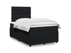 Cama Box Spring Con Colchón Terciopelo Negro 120x200 Cm
