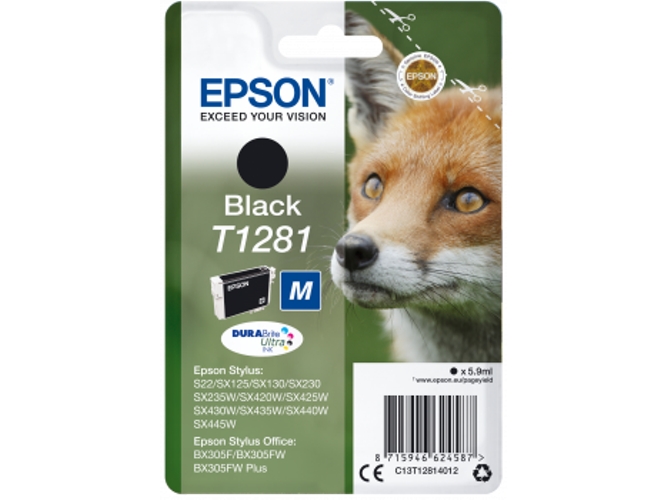 Cartucho de tinta original EPSON T1281, Zorro 5,9 ml , Negro, M, C13T12814012