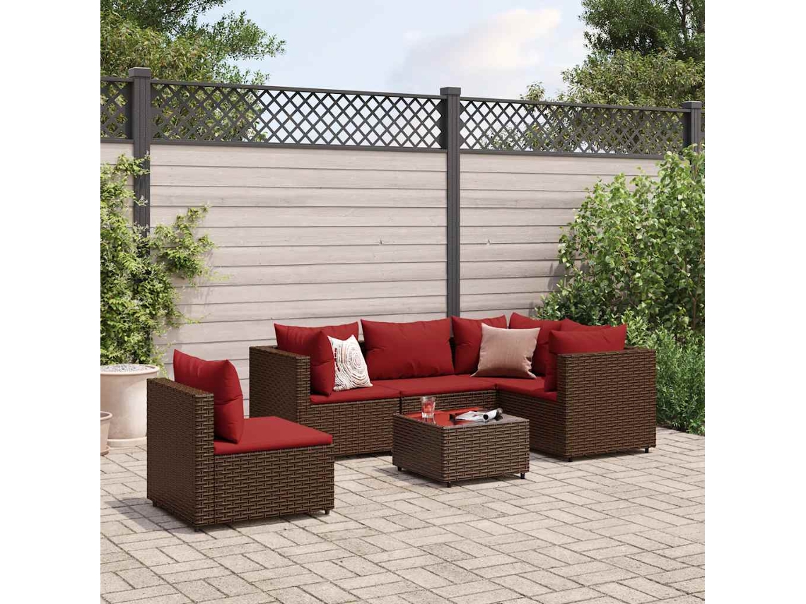 Conjunto de jardín de 6 piezas con 6 cojines de mimbre marrón DKD Home Decor