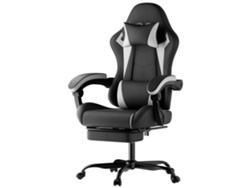 Silla Ergonómica Para Videojuegos Con Soporte Lumbar Y Reposacabezas Ajustable, En Blanco Y Negro.