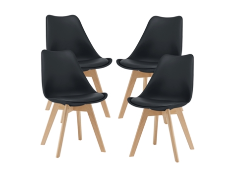 Juego de Sillas de Comedor [EN.CASA] Fläten Negro (Cuero sintético, Haya - 81 x 49 x 57 cm)