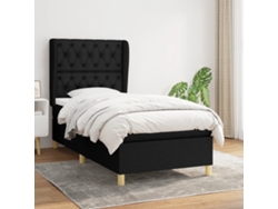 Cama Box Spring Con Colchón Tela Negro 80x200 Cm