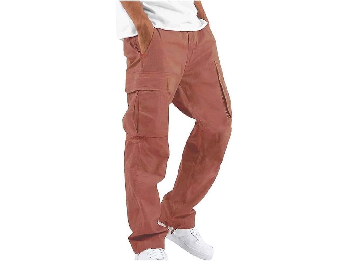 2026-calças Masculinas Casuais Solidas Com Múltiplos Bolsos Ao Ar Livre Retas Fitness Esportivas 5xl Rojo