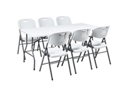 Conjunto de comedor de exterior Beliani Cugnoli de 6 plazas en material sintético blanco 180x74x74