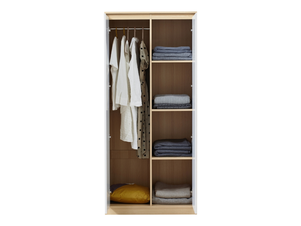 Armario Ropero Bastheim (2 puertas, 1 barra, 4 compartimentos) MDF 176 x 80 x 52 cm Efecto roble y blanco [EN.CASA]
