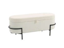 Taburete Almacenamiento Tapa Patas Acero Felpa Blanco Crema