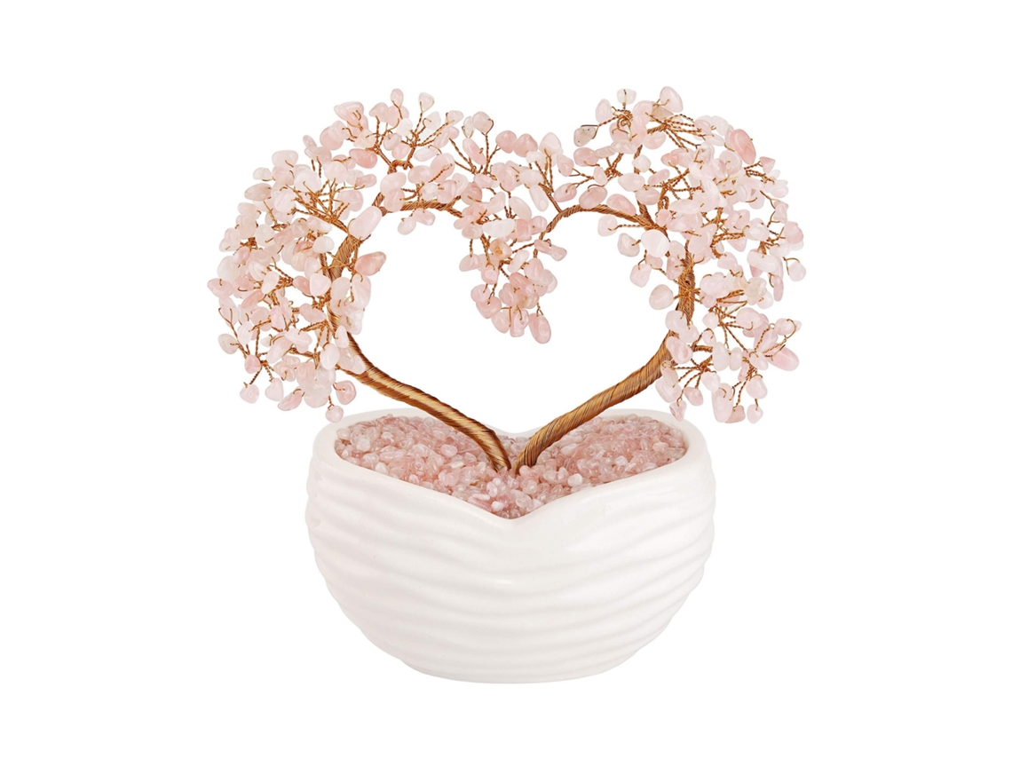 Árbol de dinero de cristal de cuarzo rosa con corazones, adorno bonsái NEVEANCE