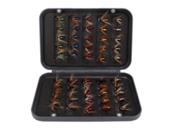 Kit de señuelos para pesca con mosca, de acero al carbono, con estuche.