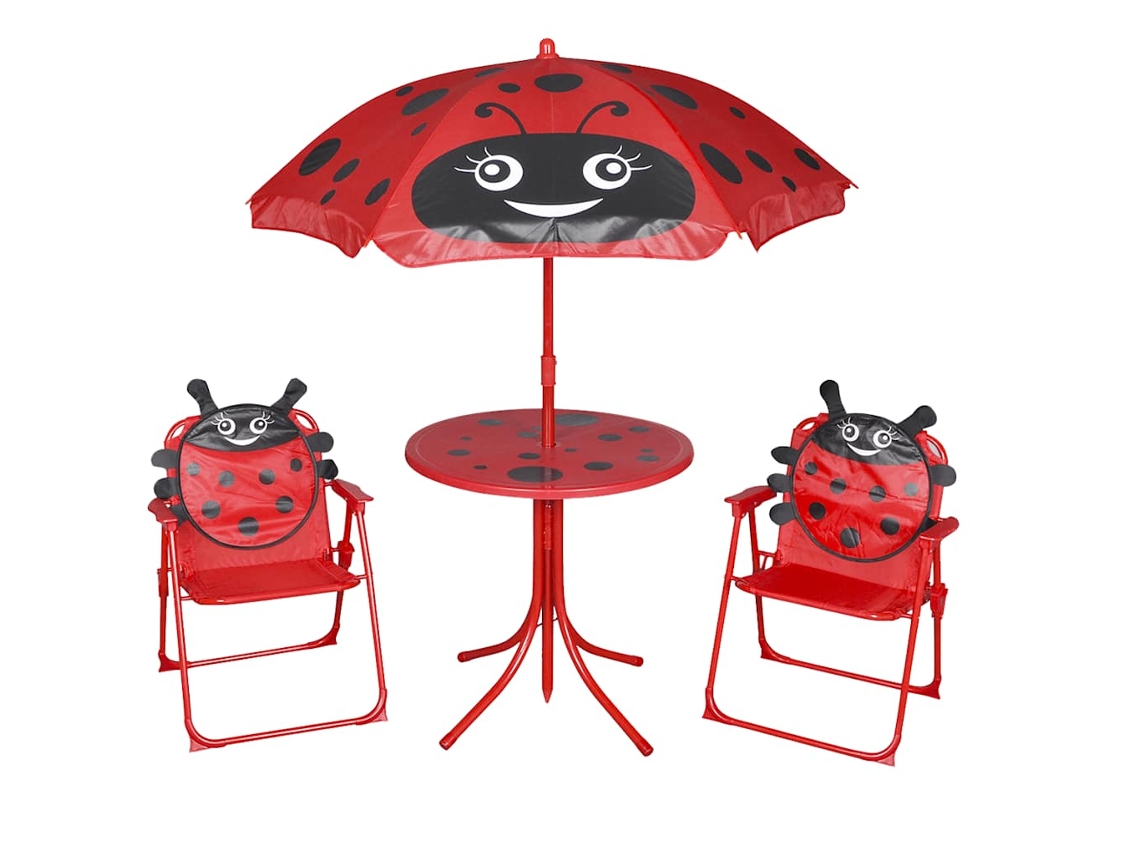 Conjunto de bistró de jardín infantil con sombrilla roja, DKD Home Decor