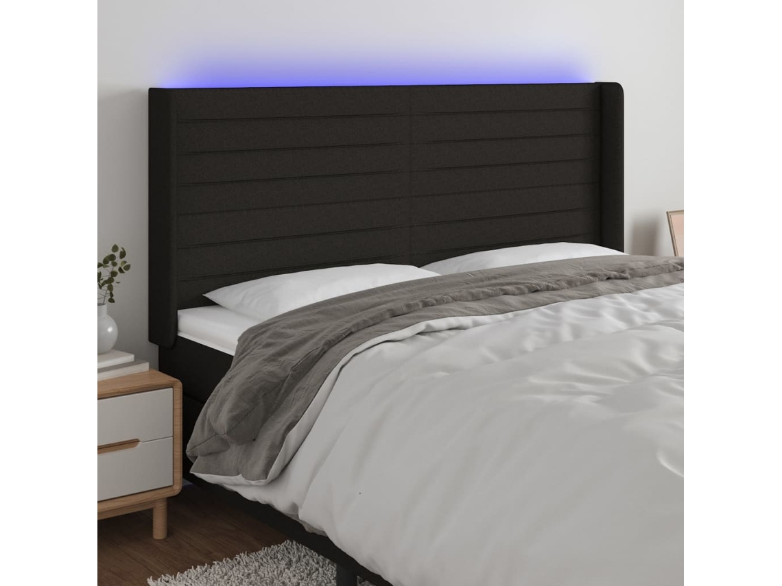 Cabecero Con Led De Tela Negro 203x16x118/128 Cm