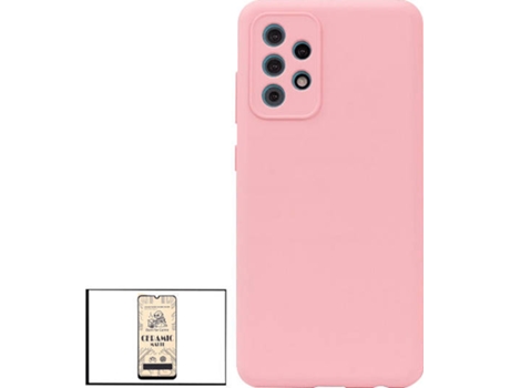 Kit Cristal Templado CeramicGlass Full Cover y Funda Silicona Samsung Galaxy A32 5G PHONECARE Rosa