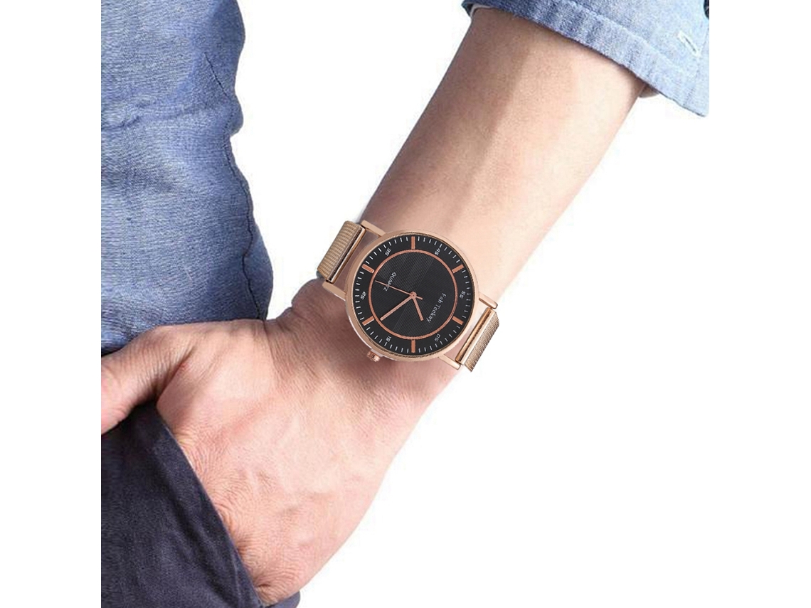Reloj De Pulsera De Cuarzo Informal Para Hombre Con Correa De Malla Y Esfera Redonda (oro Rosa)