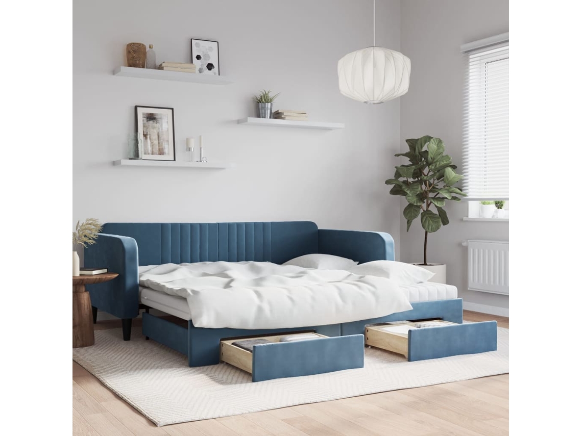 Sofá Cama Nido Con Cajones Terciopelo Azul 100x200 Cm