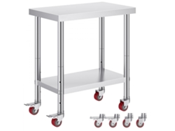 Mesa de trabajo de acero inoxidable con estante ajustable y ruedas Tekmaquinas
