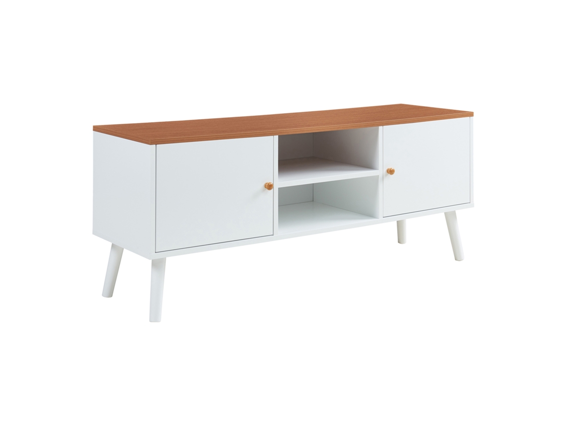 Mueble de TV Reyljand de 2 puertas, 120 x 35 x 50 cm, blanco/teca, [EN.CASA]