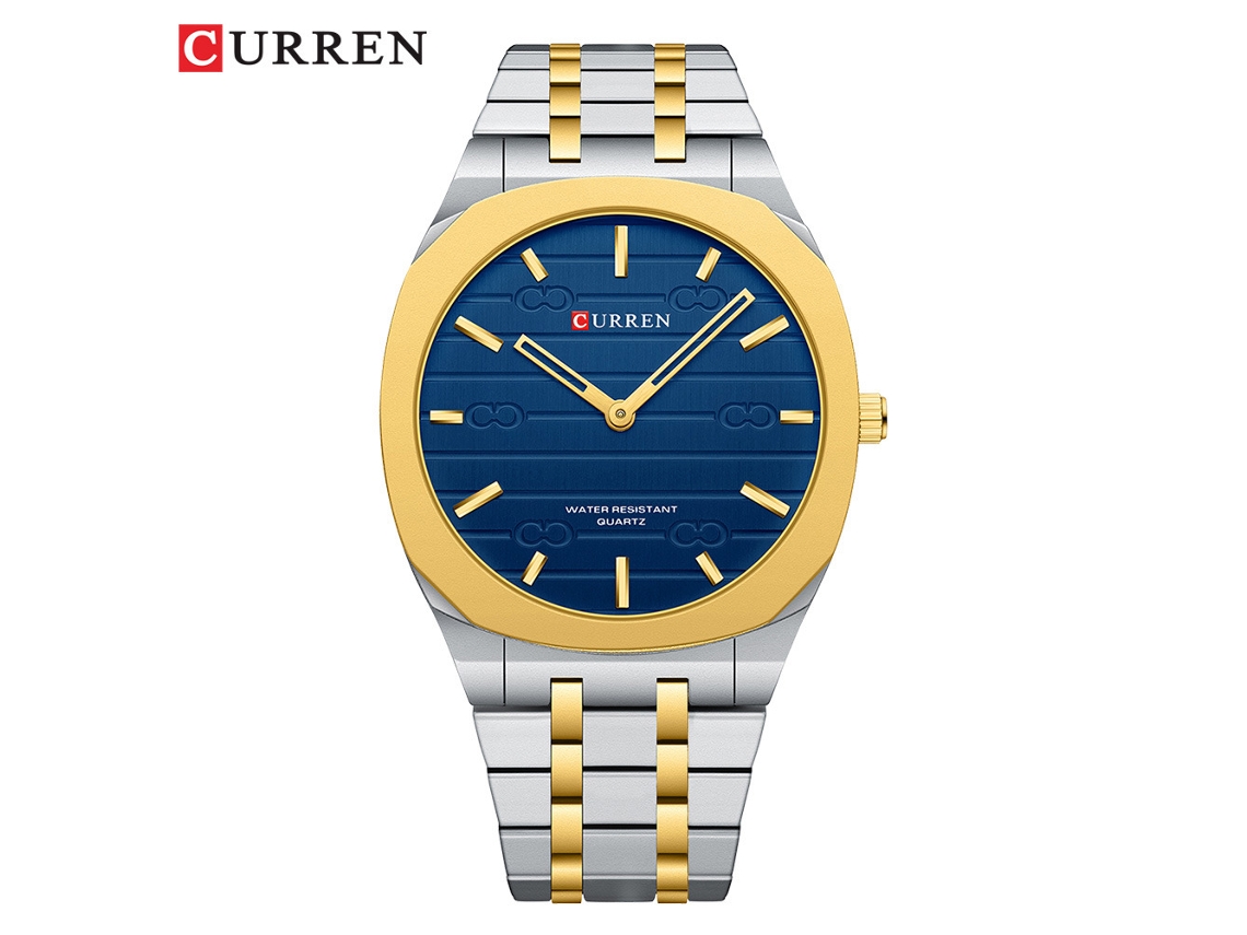 Reloj De Pulsera De Cuarzo Para Hombre (azul) De Acero Inoxidable Con Esfera Cuadrada Dorada Impresa En 3d.