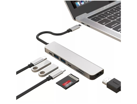Adaptador USB C Hub Dongle para Macbook Air Macbook Pro con HDMI 4K 60Hz 87W entrega de energía 2 puertos USB y lector de tarjetas