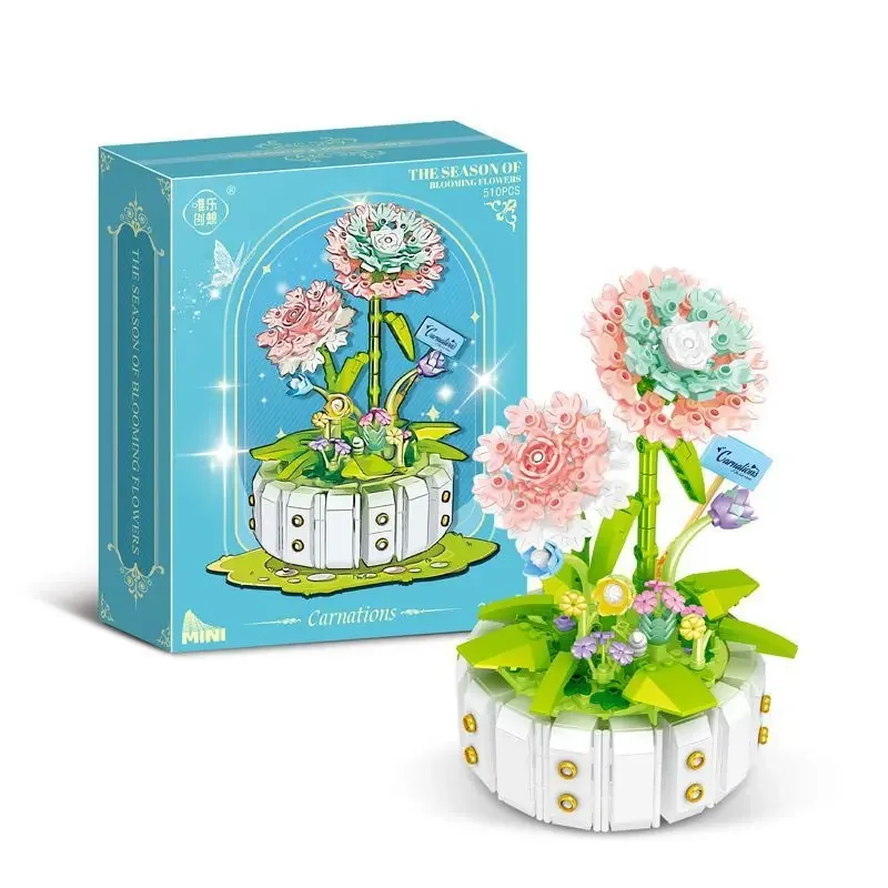 (510 Piezas) Set Creativo De Mini Bloques De Construcción Con Forma De Flor: Decoración De Plantas En Maceta Con Girasoles Y Amapolas.