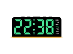 Nuevo reloj digital LED grande con luz ambiental, fecha, función de repetición, 2 alarmas y retroiluminación, negro y verde. Sfushos