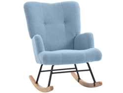 Mecedora Teddy De Terciopelo Con Respaldo Alto Y Madera Azul Claro.