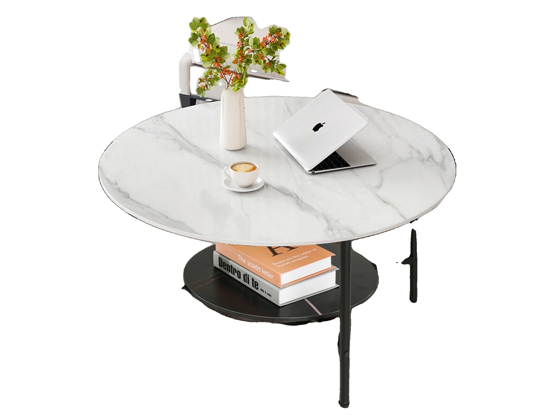 Mesa de centro redonda con tablero de piedra sinterizada, color blanco OEM