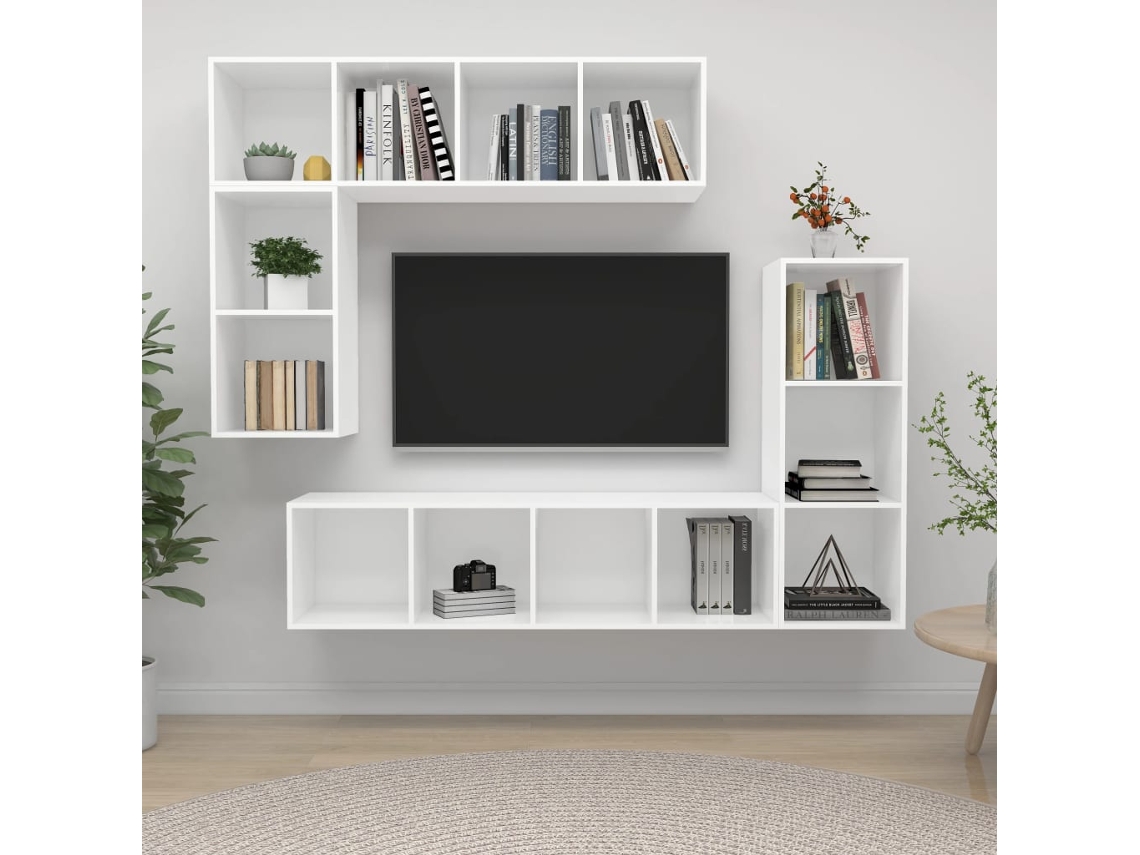 Conjunto Mueble Tv 4 Piezas Madera Procesada Blanco-Derivados