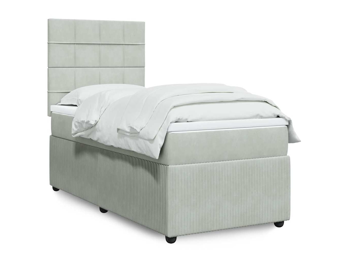 Cama Box Spring Con Colchón Terciopelo Gris Claro 100x200 Cm