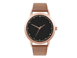 Reloj De Pulsera Analógico De Cuarzo Unisex Con Correa De Pu, Estilo Moderno, Espejo Negro Y Marrón