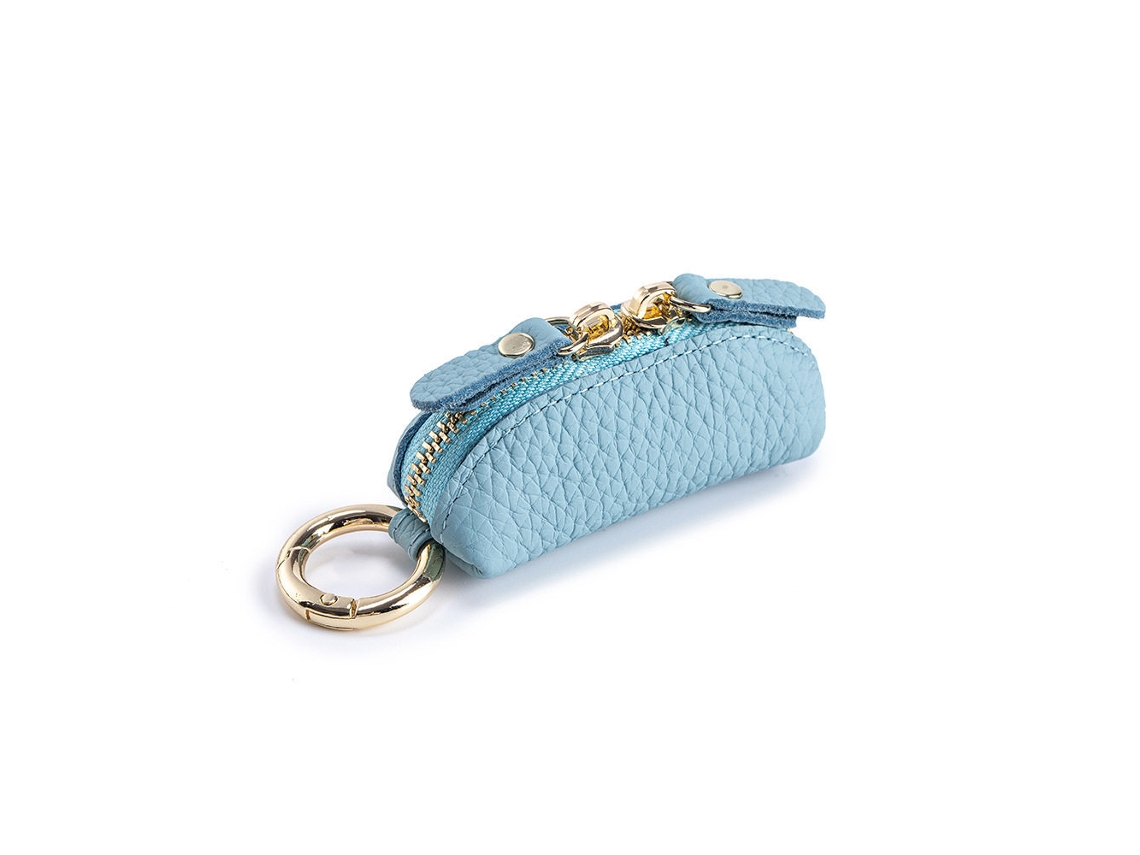 Monedero de piel auténtica, mini llavero azul Hexinyigjly