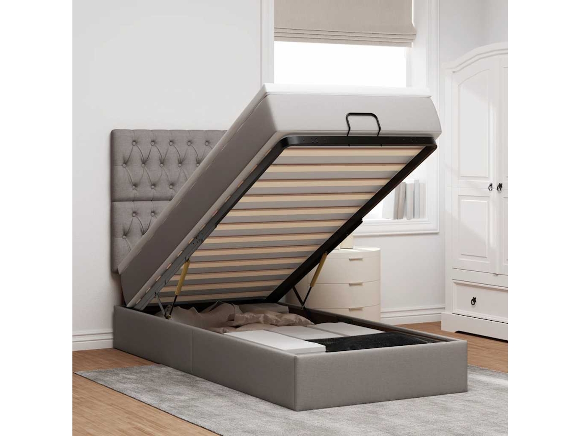 Syfax™ Estructura De Cama Otomana Colchón Tela Gris Pardo 90x190cm