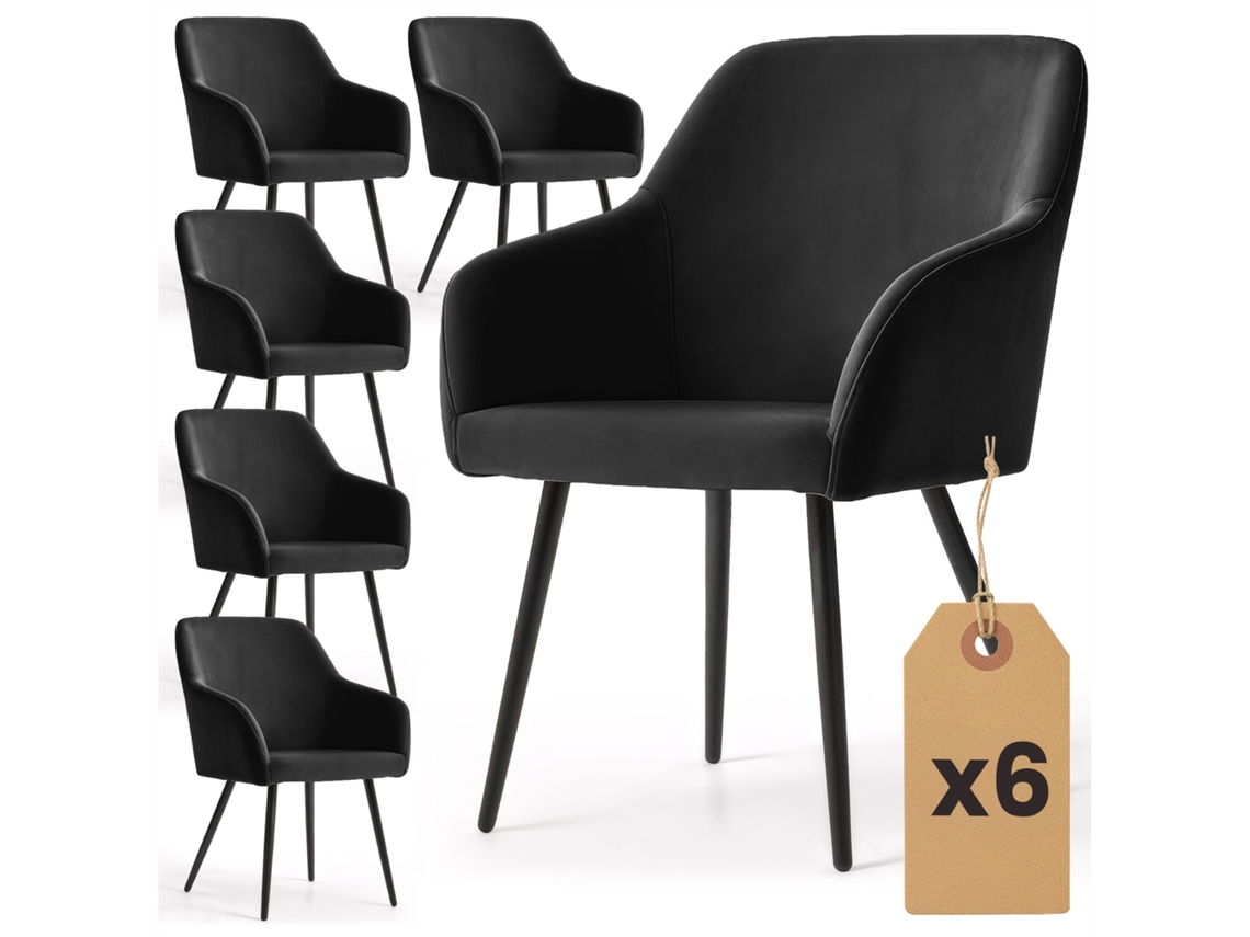 Juego De 6 Sillas De Terciopelo Liso Estelle Negro Patas Negras