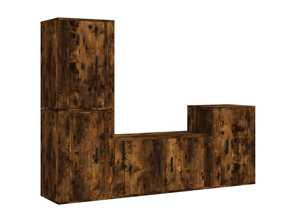 Conjunto de muebles para TV de 4 piezas, madera procesada de roble ahumado, MAISON EXCLUSIVE