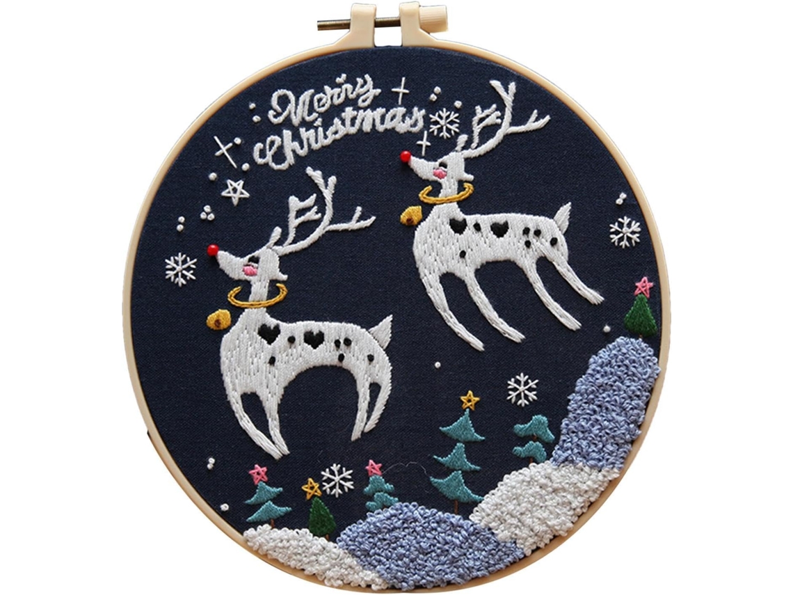 Kit De Bordado Navideño Para Principiantes Y Adultos - S-starter Con Patrón De Punto De Cruz Y Bastidor De Bordado.