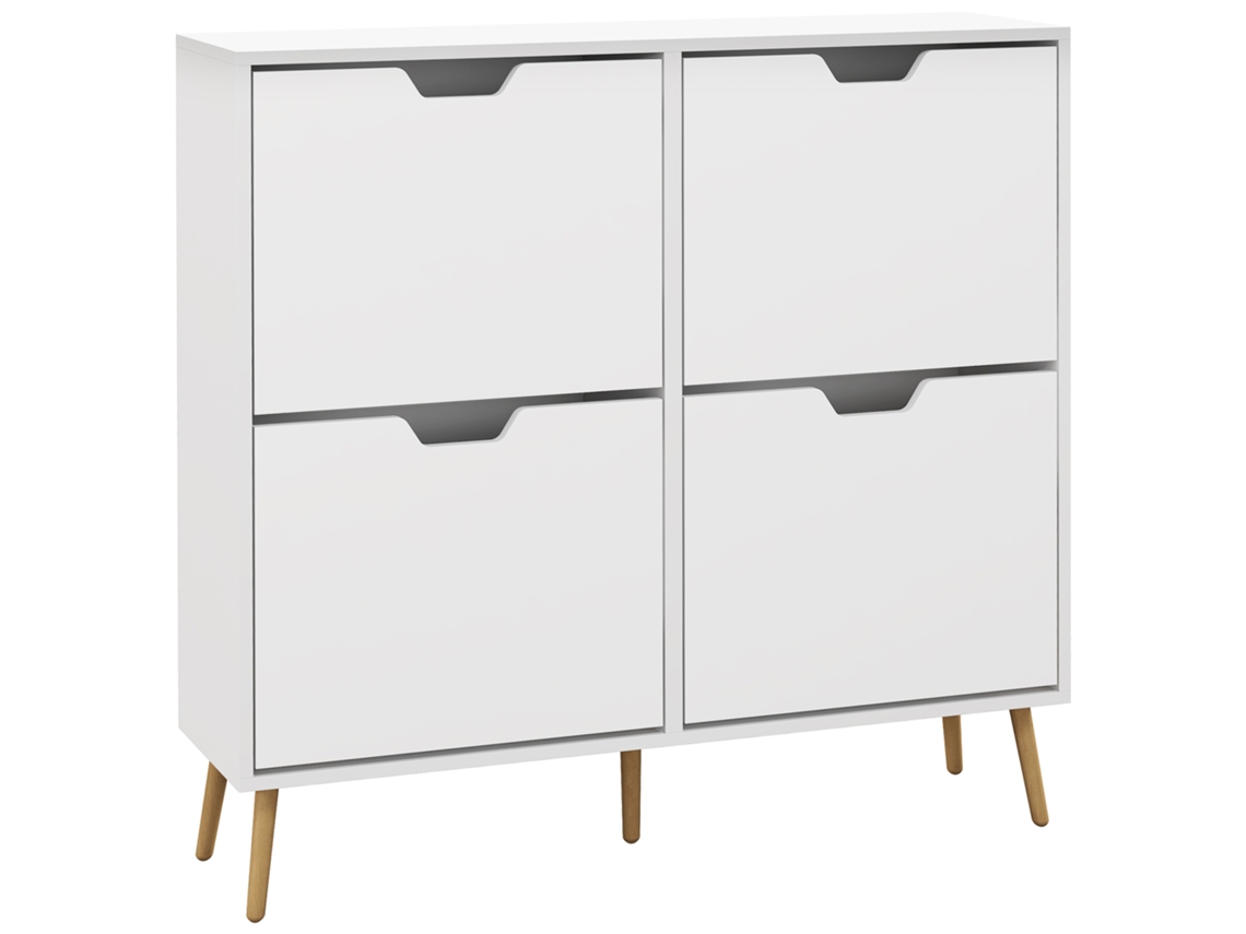 Sapateira Para 16 Pares De Sapatos Com 4 Gavetas E Prateleiras Ajustáveis 95x26x95 Cm Branco