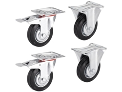 Set De 4 Ruedas Robustas Ø75mm 2 Fijas 2 Giros Con Freno Altura 96mm Placa 80x67mm