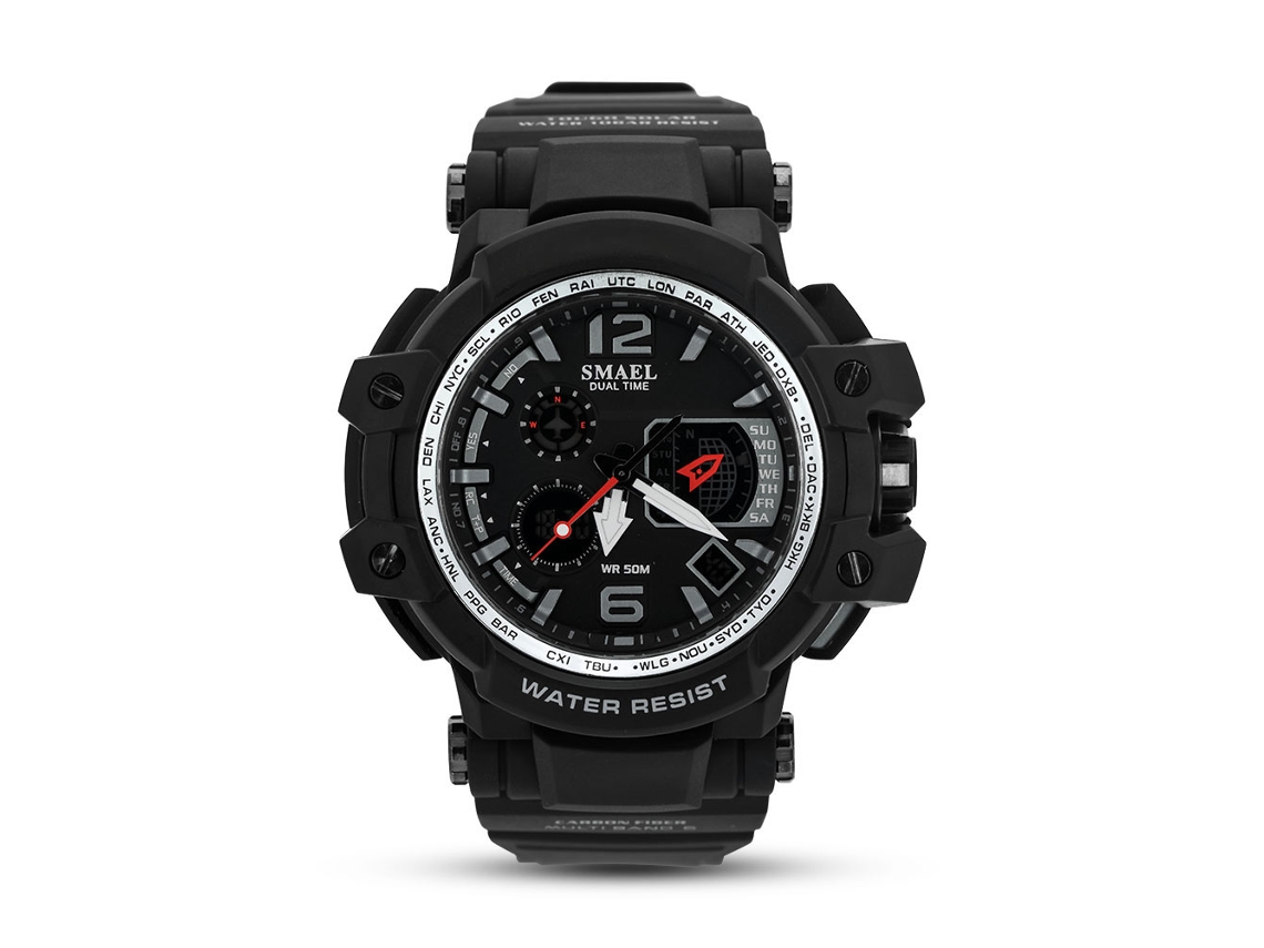 Reloj de hombre multifuncional redondo con doble pantalla analógica y digital