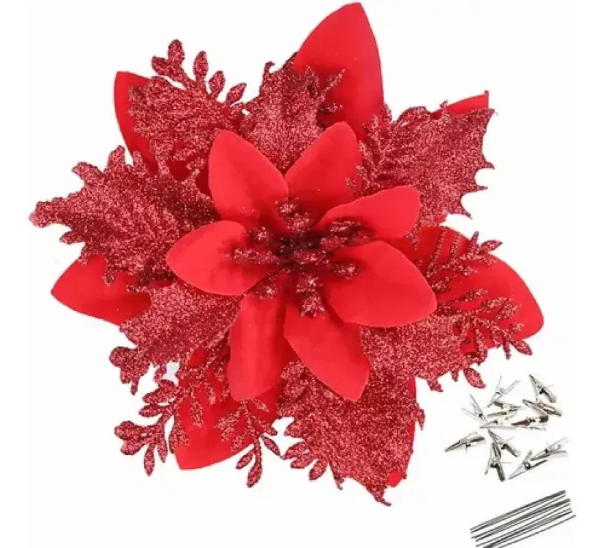 30 flores artificiales de Pascua rojas de 14 cm (nuevas)
