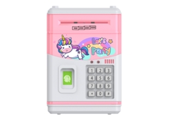 Hucha con huella dactilar simulada, música y cajero automático con PIN. Mdug (rosa)