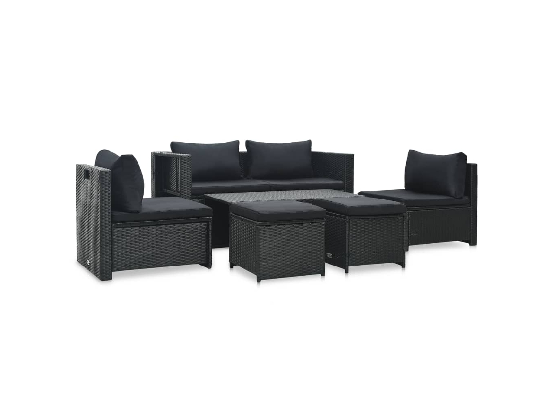 Conjunto de jardín de 6 piezas con cojines, mimbre sintético negro, DKD Home Decor