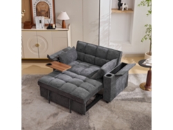 Sofá cama 140,5 x 74 x 82 cm - 3 en 1, con respaldo ajustable, puerto USB, mesa oculta, portavasos - Gris