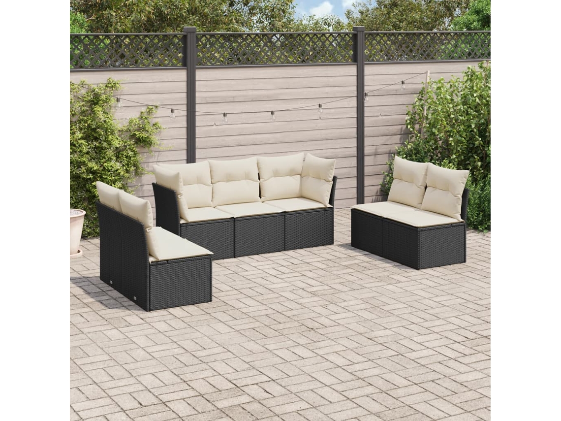 Conjunto de sofá de jardín de 7 piezas con cojines de mimbre negro de DKD Home Decor