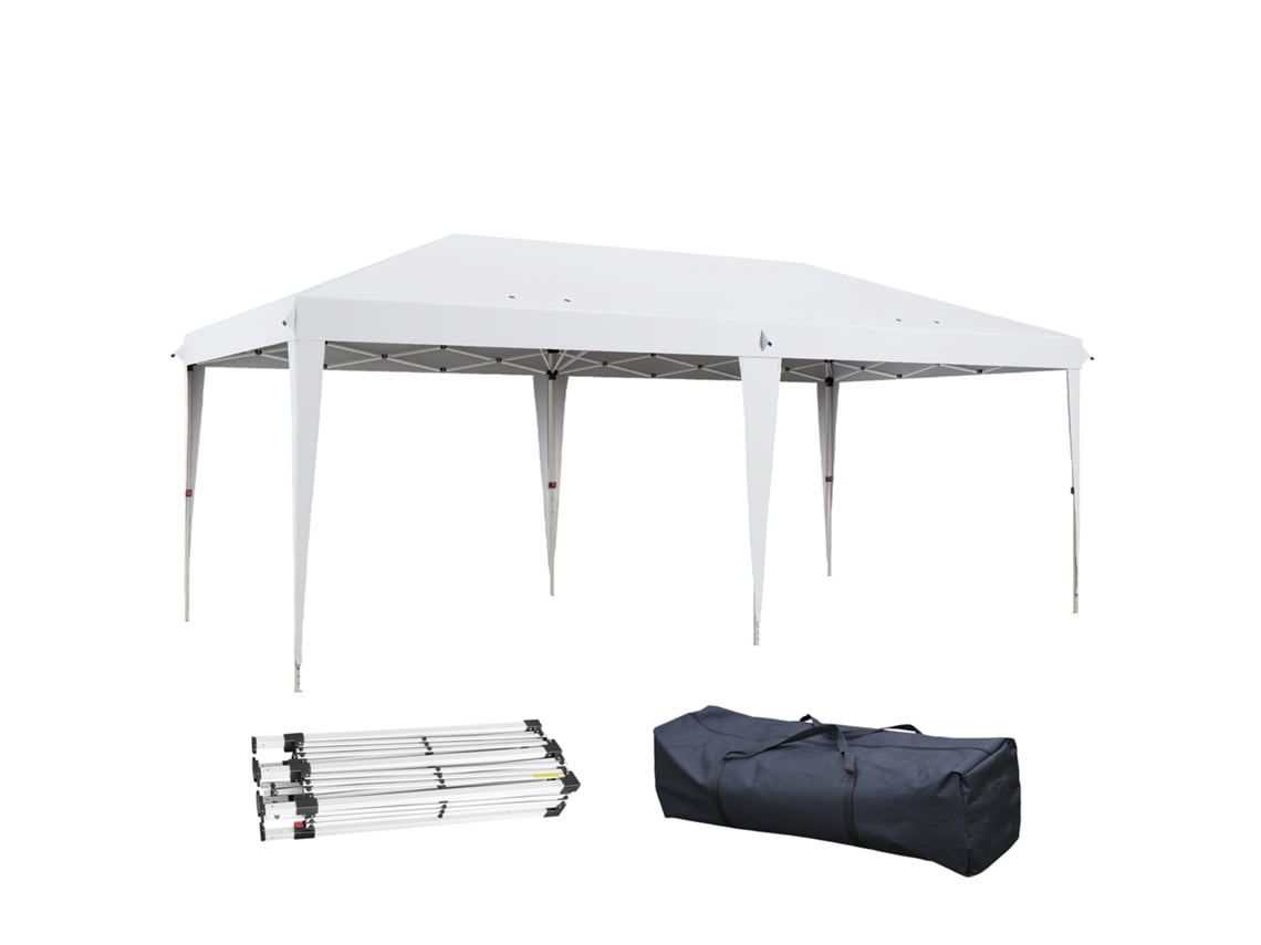 Tenda Dobrável 6x3 Tenda De Jardim Portátil Com Bolsa De Transporte Tecido Oxford Para Exterior Festas Acampamento Branco