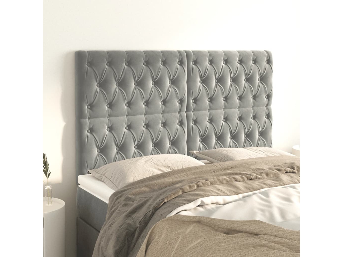 Cabeceros 4 Unidades De Terciopelo Gris Claro 80x7x78/88 Cm