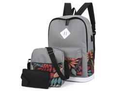 Mochila de tres piezas, mochila escolar, bolso bandolera para portátil, gris claro para negocios