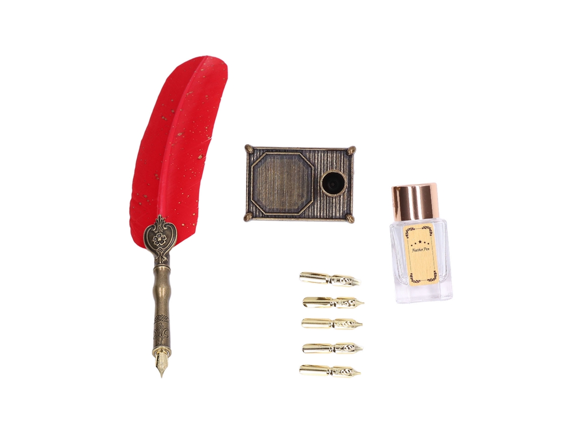 Lujosa Pluma Estilográfica Vintage Con Base, Plumillas Y Tintero Para Caligrafía - Regalo