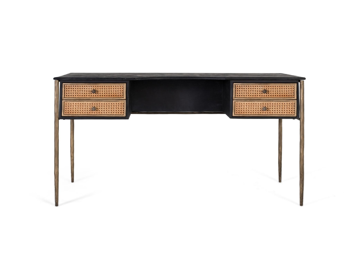 Mesa de madera de mango negra con cajones de listones