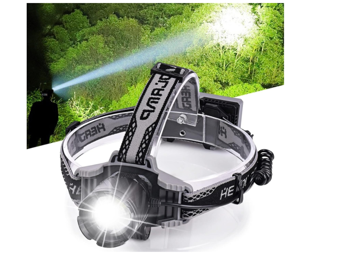 Linterna frontal recargable, Chronos Lantern-0204 con zoom, pantalla de alimentación digital, linterna frontal impermeable Ipx6 (negro) YIZHOOD