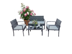 Relaxdays Conjunto De Jardim 4 Peças Rattan Pp, 4 Pessoas: Banco 2 Lugares, 2 Cadeiras, Mesa De Vidro, Cinzento